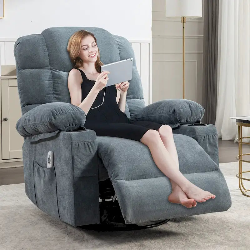 Fauteuil inclinable à bascule avec fonction chauffante et massante (bleu/marron/gris), 1 personne