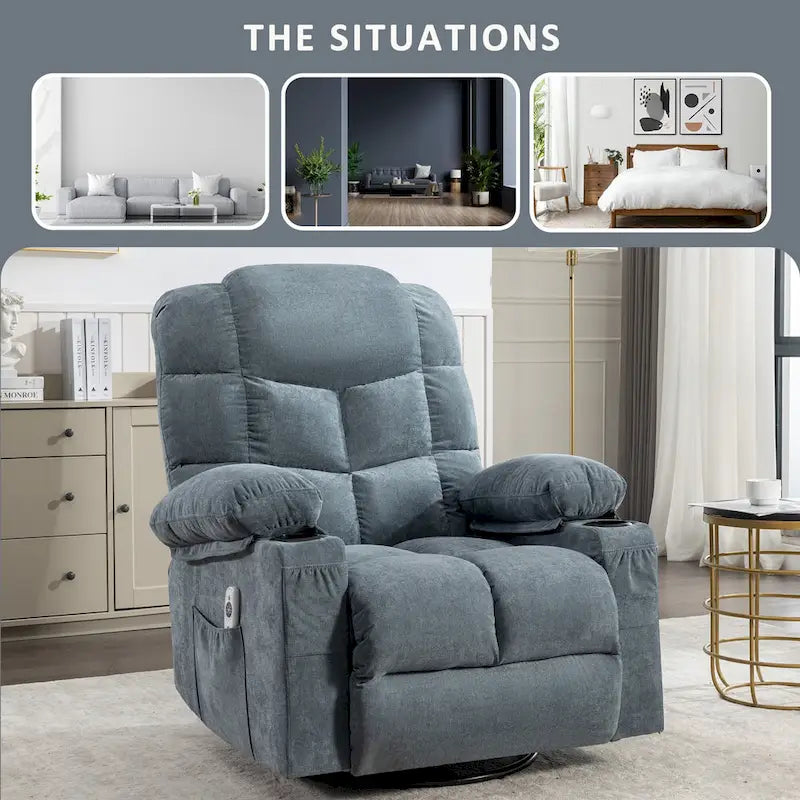 Fauteuil inclinable à bascule avec fonction chauffante et massante (bleu/marron/gris), 1 personne