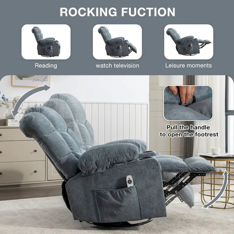 Fauteuil inclinable à bascule avec fonction chauffante et massante (bleu/marron/gris), 1 personne