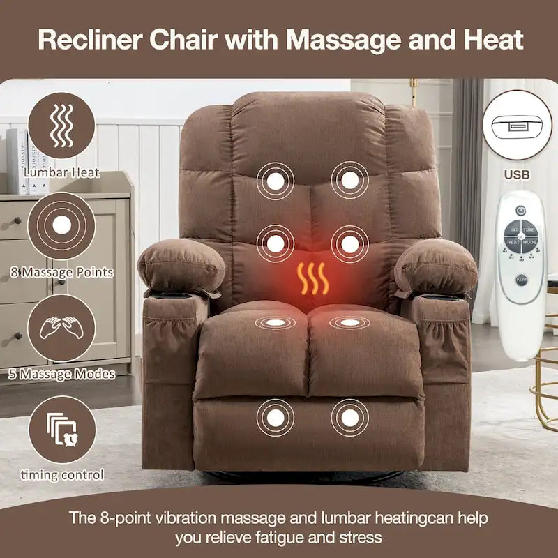 Fauteuil inclinable à bascule avec fonction chauffante et massante (bleu/marron/gris), 1 personne
