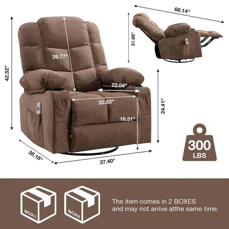 Fauteuil inclinable à bascule avec fonction chauffante et massante (bleu/marron/gris), 1 personne