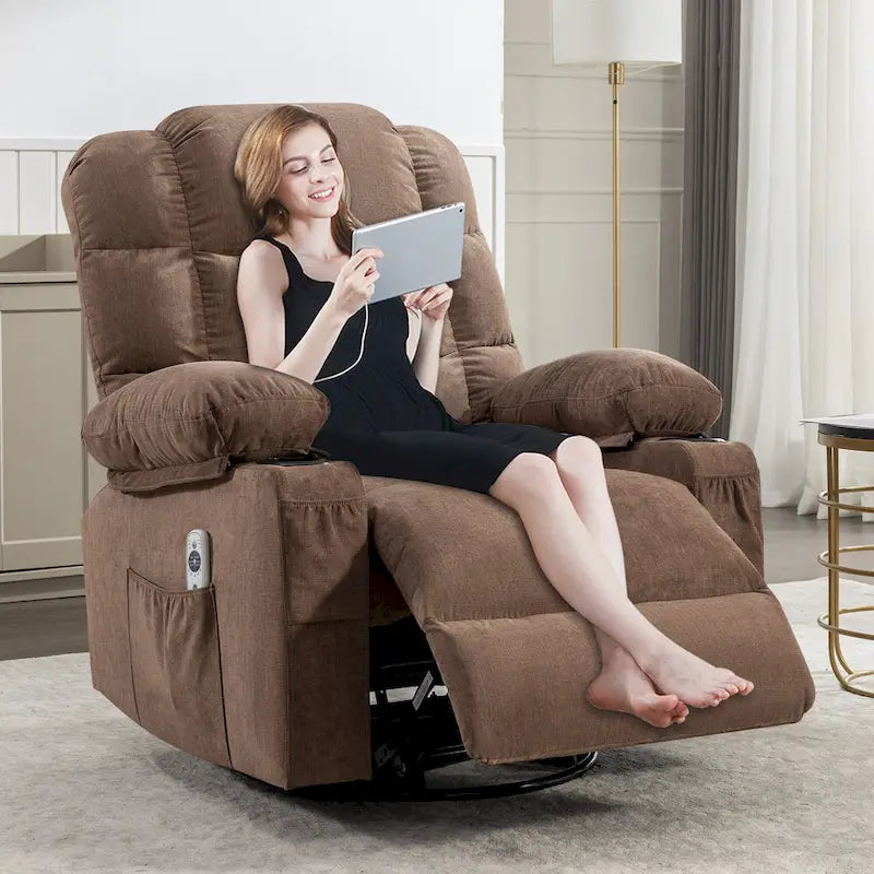 Fauteuil inclinable à bascule avec fonction chauffante et massante (bleu/marron/gris), 1 personne