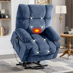Fauteuil relaxant électrique bleu avec fonctions de chauffage, de massage, de chargement USB, de rangement latéral et de télécommande