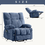 Fauteuil relaxant électrique bleu avec fonctions de chauffage, de massage, de chargement USB, de rangement latéral et de télécommande
