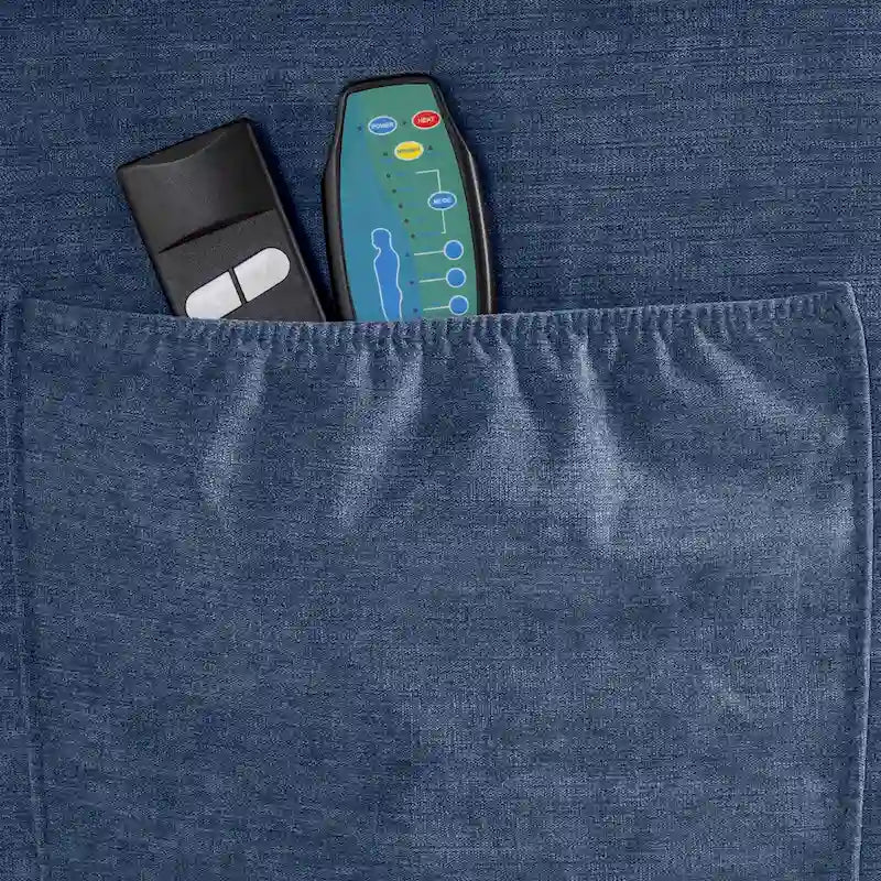 Fauteuil relaxant électrique bleu avec fonctions de chauffage, de massage, de chargement USB, de rangement latéral et de télécommande