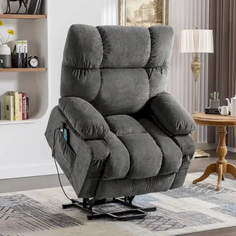 Fauteuil relaxant électrique bleu avec fonctions de chauffage, de massage, de chargement USB, de rangement latéral et de télécommande