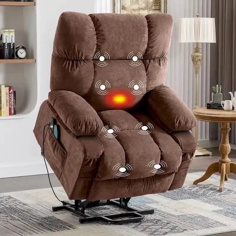 Fauteuil relaxant électrique bleu avec fonctions de chauffage, de massage, de chargement USB, de rangement latéral et de télécommande
