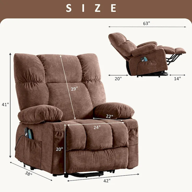 Fauteuil relaxant électrique bleu avec fonctions de chauffage, de massage, de chargement USB, de rangement latéral et de télécommande