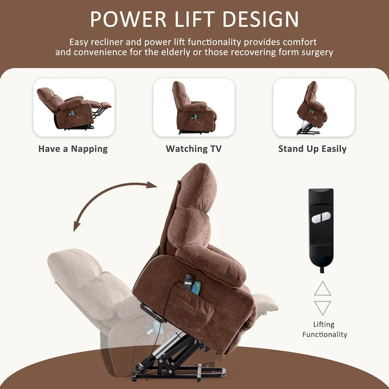 Fauteuil relaxant électrique bleu avec fonctions de chauffage, de massage, de chargement USB, de rangement latéral et de télécommande