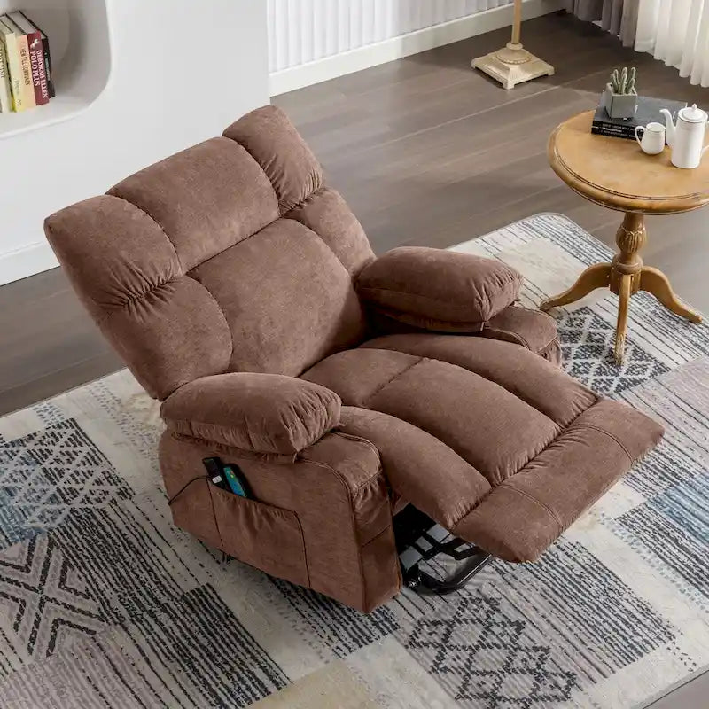 Fauteuil relaxant électrique bleu avec fonctions de chauffage, de massage, de chargement USB, de rangement latéral et de télécommande