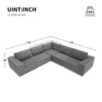 Canapé modulable d'angle 5 places gris en tissu bouclette