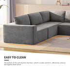 Canapé modulable d'angle 5 places gris en tissu bouclette