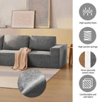 Canapé modulable d'angle 5 places gris en tissu bouclette