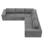 Canapé modulable d'angle 5 places gris en tissu bouclette