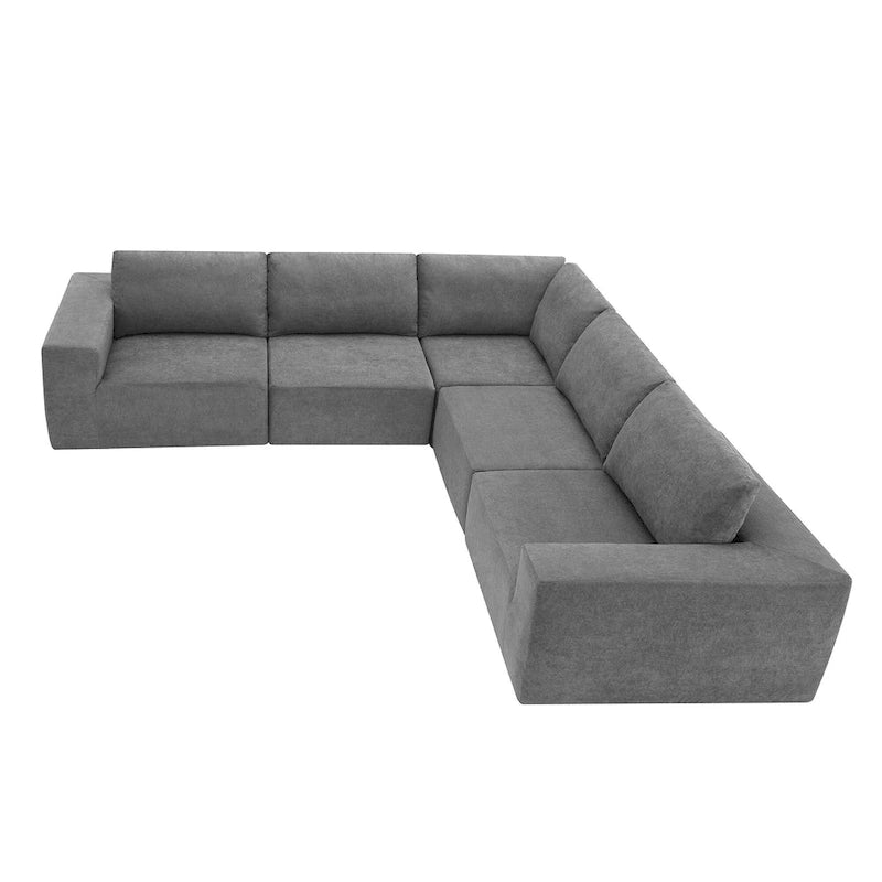 Canapé modulable d'angle 5 places gris en tissu bouclette