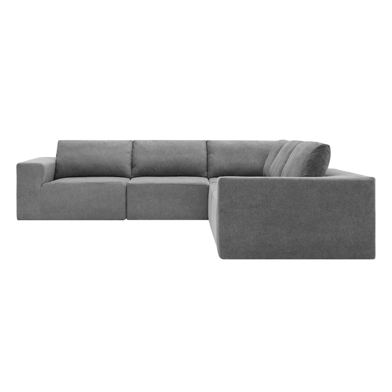 Canapé modulable d'angle 5 places gris en tissu bouclette