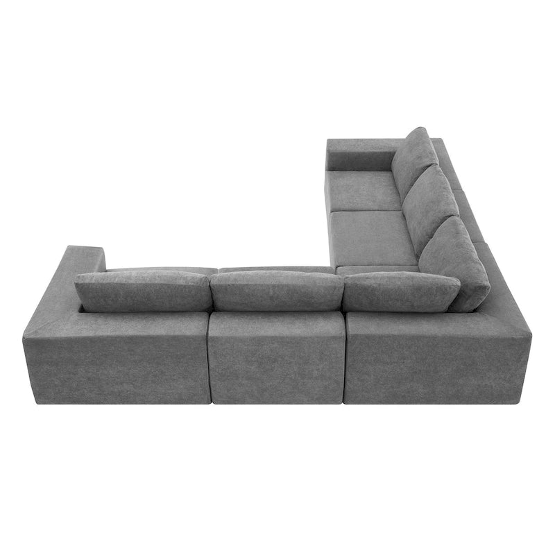Canapé modulable d'angle 5 places gris en tissu bouclette