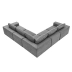 Canapé modulable d'angle 5 places gris en tissu bouclette