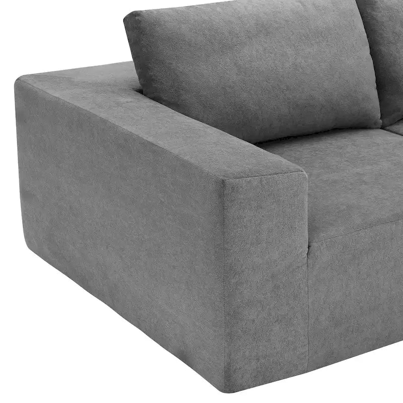 Canapé modulable d'angle 5 places gris en tissu bouclette