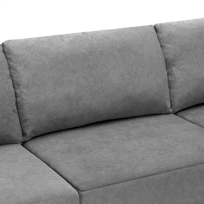 Canapé modulable d'angle 5 places gris en tissu bouclette