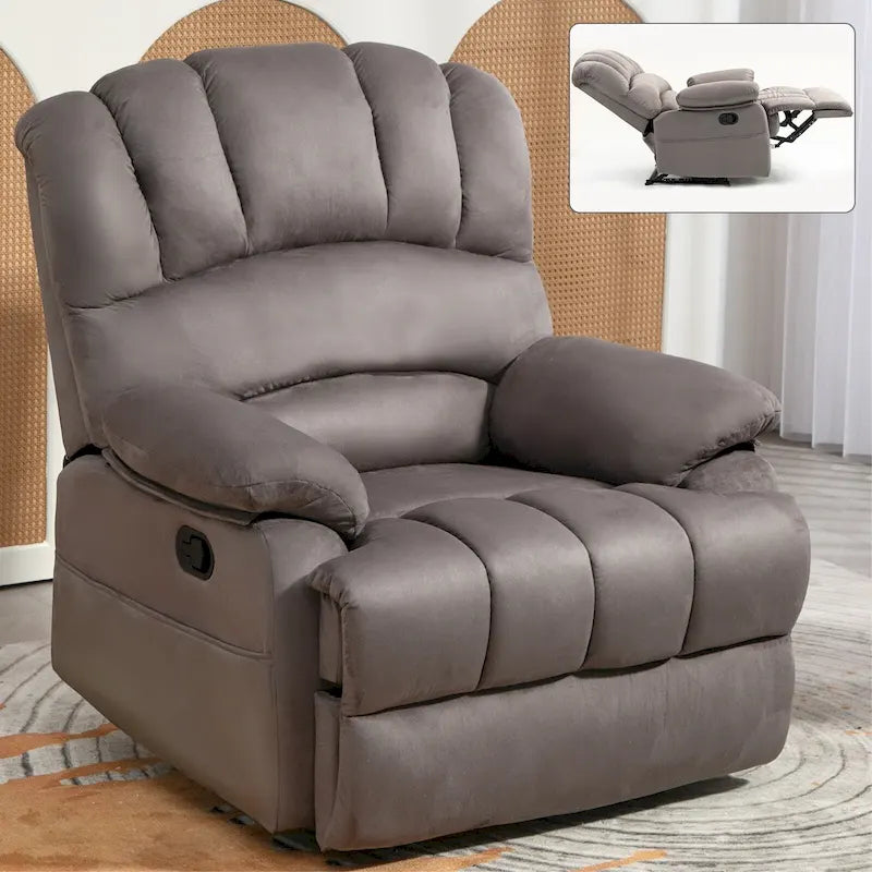 Fauteuil inclinable manuel surdimensionné marron/gris, inclinaison 155°, une place