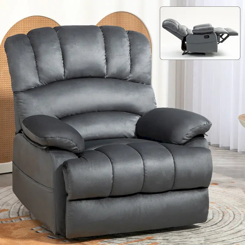 Fauteuil inclinable manuel surdimensionné marron/gris, inclinaison 155°, une place