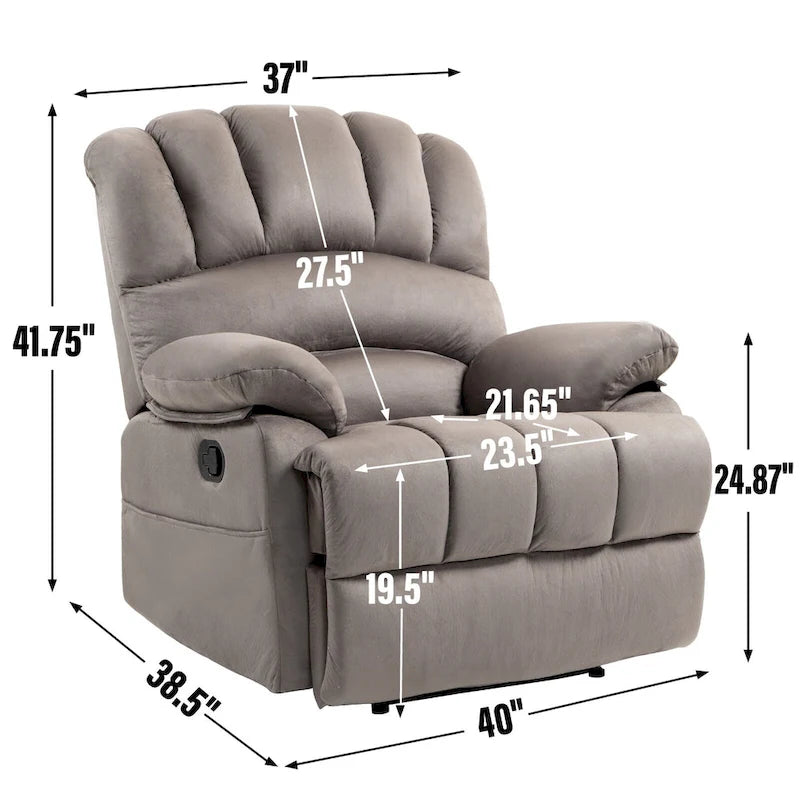 Fauteuil inclinable manuel surdimensionné marron/gris, inclinaison 155°, une place