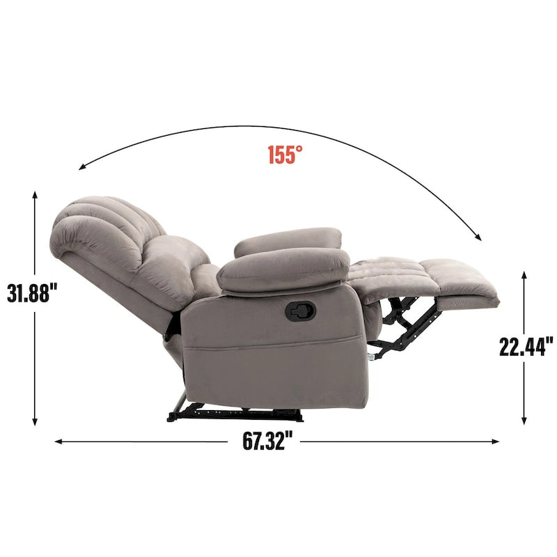 Fauteuil inclinable manuel surdimensionné marron/gris, inclinaison 155°, une place