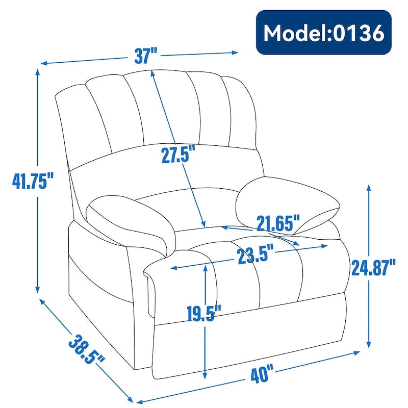 Fauteuil inclinable manuel surdimensionné marron/gris, inclinaison 155°, une place