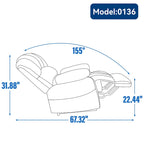 Fauteuil inclinable manuel surdimensionné marron/gris, inclinaison 155°, une place