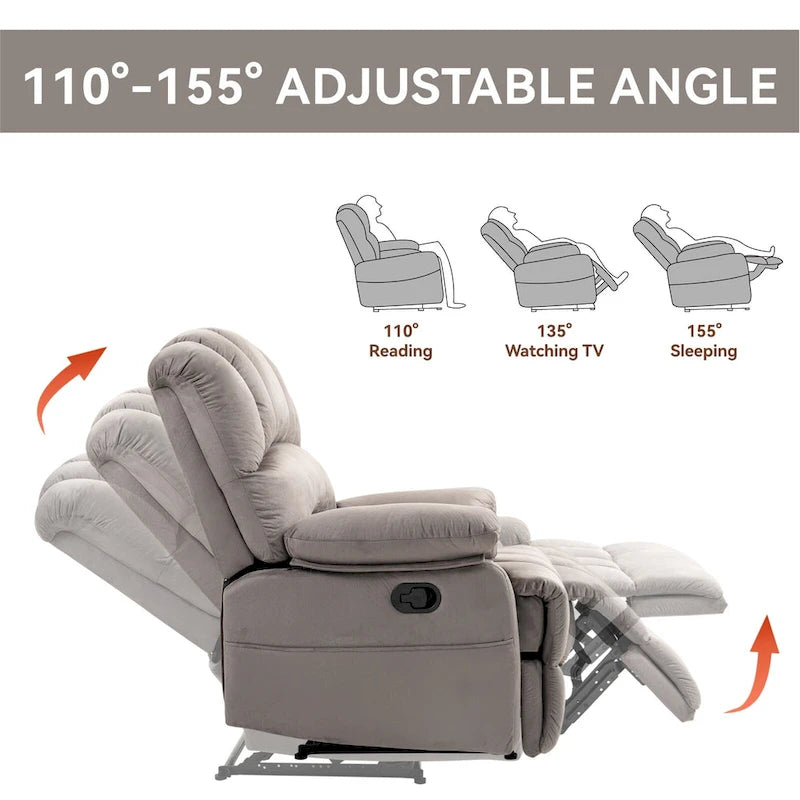 Fauteuil inclinable manuel surdimensionné marron/gris, inclinaison 155°, une place
