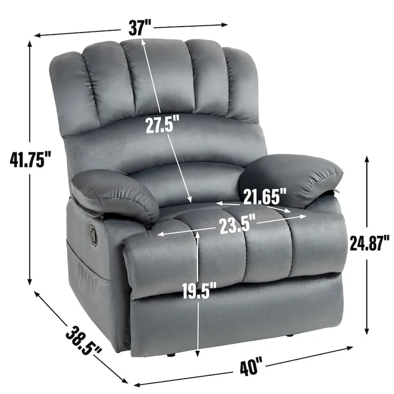 Fauteuil inclinable manuel surdimensionné marron/gris, inclinaison 155°, une place
