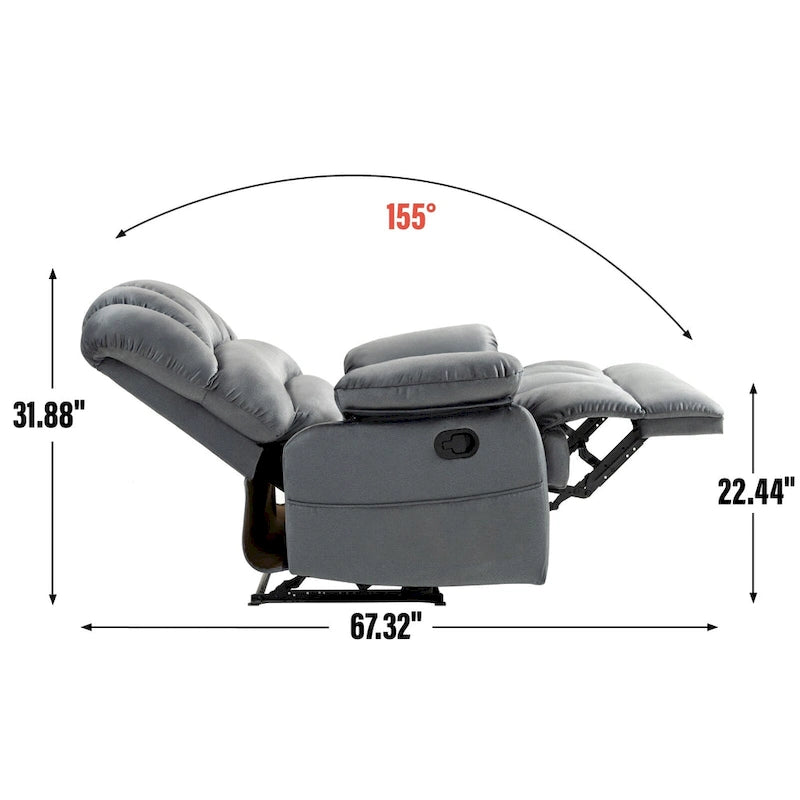 Fauteuil inclinable manuel surdimensionné marron/gris, inclinaison 155°, une place