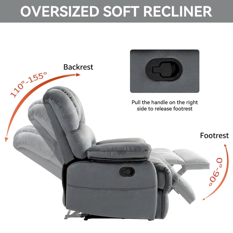 Fauteuil inclinable manuel surdimensionné marron/gris, inclinaison 155°, une place