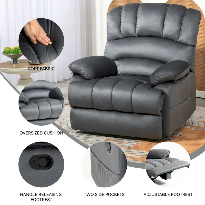 Fauteuil inclinable manuel surdimensionné marron/gris, inclinaison 155°, une place