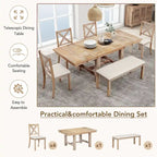 Ensemble de salle à manger extensible 6 places, noir/naturel, 6 pièces