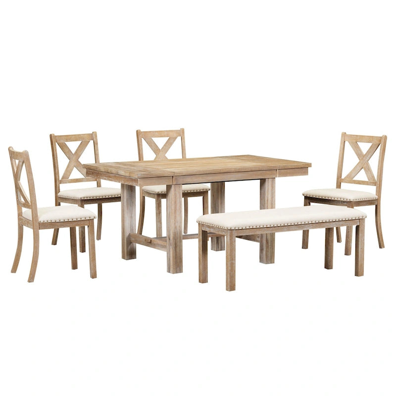 Ensemble de salle à manger extensible 6 places, noir/naturel, 6 pièces