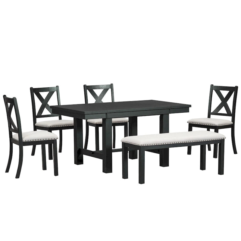 Ensemble de salle à manger extensible 6 places, noir/naturel, 6 pièces