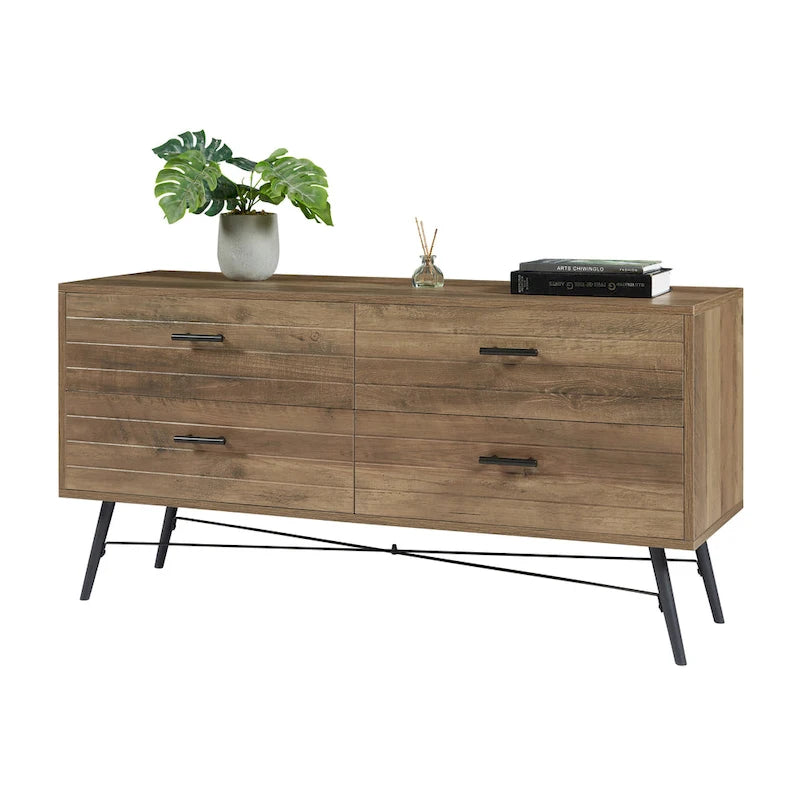 Commode horizontale à 4 tiroirs brun noyer, commode de rangement individuelle
