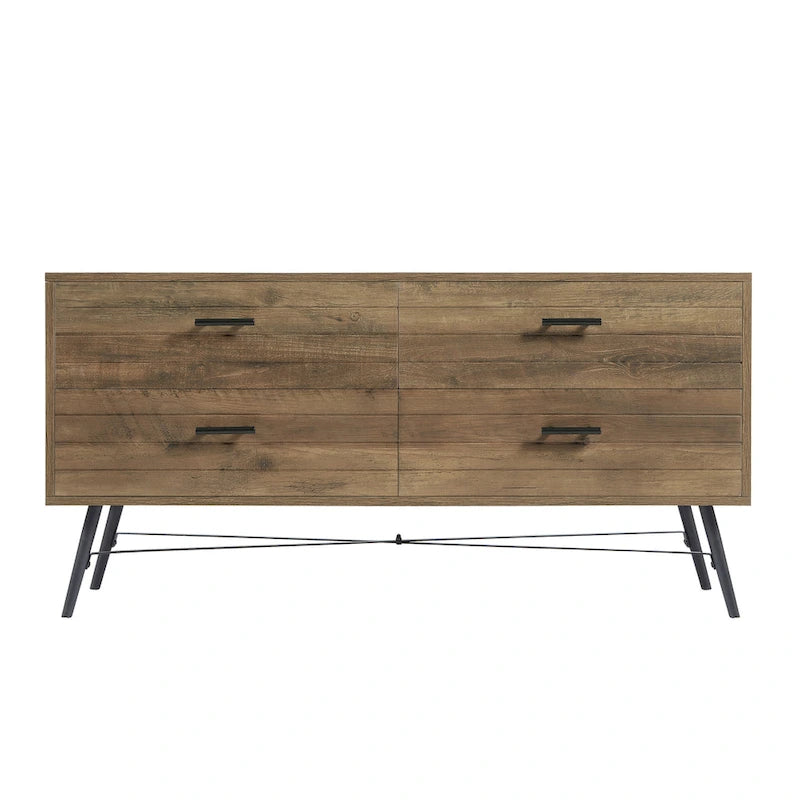 Commode horizontale à 4 tiroirs brun noyer, commode de rangement individuelle