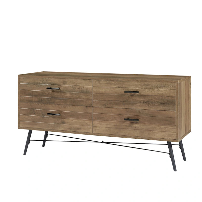 Commode horizontale à 4 tiroirs brun noyer, commode de rangement individuelle