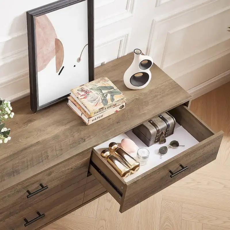 Commode horizontale à 4 tiroirs brun noyer, commode de rangement individuelle