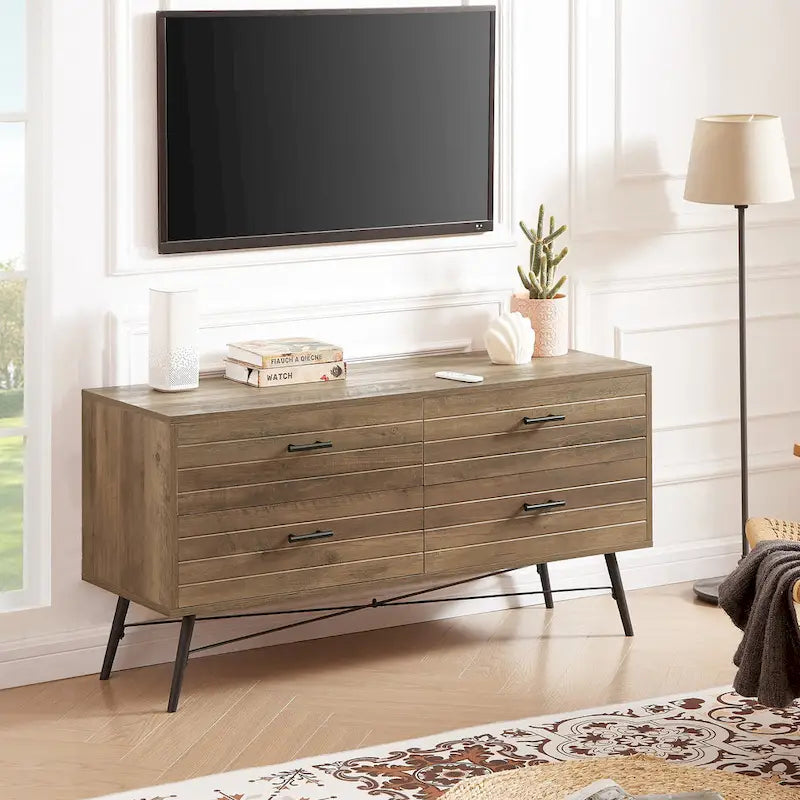 Commode horizontale à 4 tiroirs brun noyer, commode de rangement individuelle