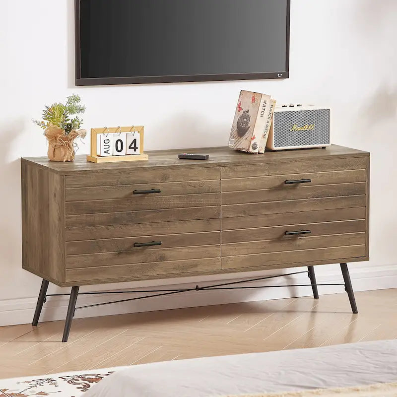 Commode horizontale à 4 tiroirs brun noyer, commode de rangement individuelle