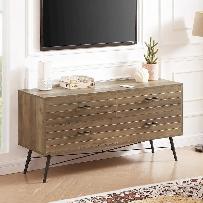 Commode horizontale à 4 tiroirs brun noyer, commode de rangement individuelle