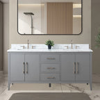 Meuble-lavabo de salle de bain Vanity Art 72 po à double vasque avec dessus en marbre reconstitué