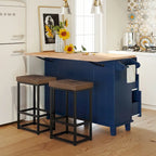 Ensemble d'îlot de cuisine TOPMAX avec abattant et 2 tabourets, ensemble de table à manger avec étagère réglable, tiroirs et porte-serviettes
