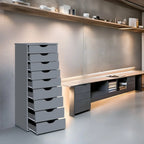 Meuble étroit en bois à 9 tiroirs avec coulisses fluides et étagère de rangement supérieure