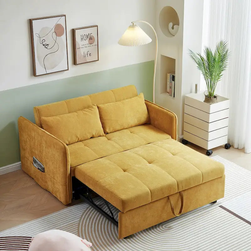 Canapé-lit convertible en tissu chenille jaune - 39,00 x 53,50 x 31,50