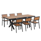 Ensemble de salle à manger extérieur extensible 7 pièces avec table extensible et 6 chaises avec accoudoirs